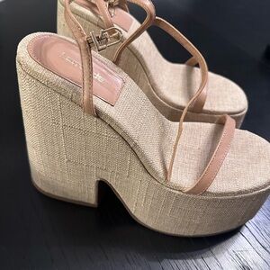 Larroude Cream Platform Sandals